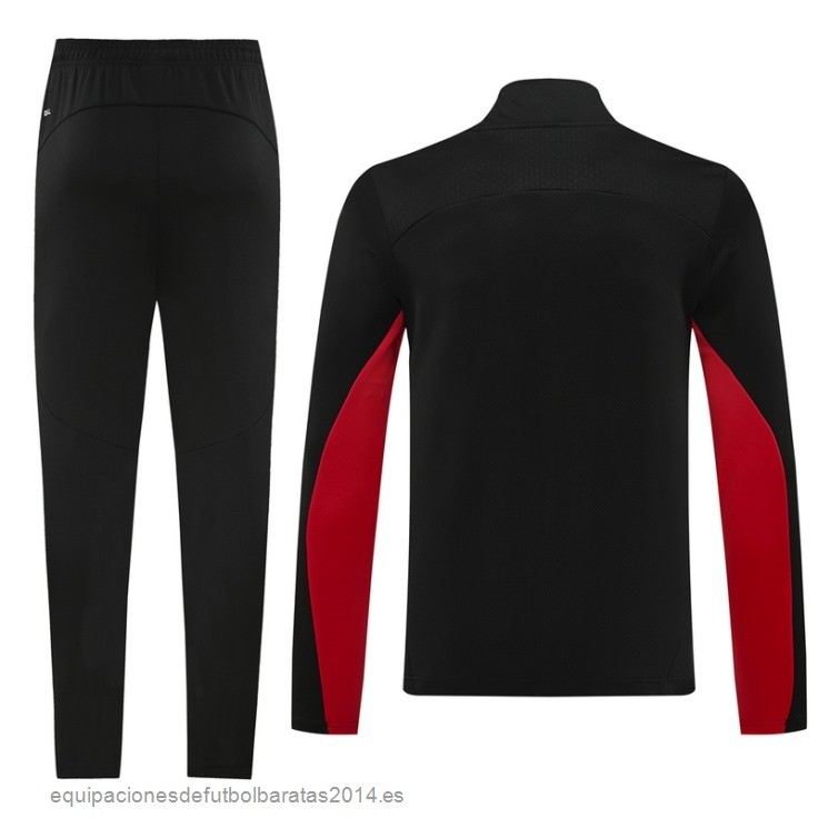 Nuevo Conjunto Completo Ropa Deportiva Con Cremallera Larga AC Milan 24/25 Negro Rojo Baratas